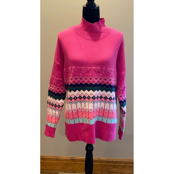 NWT Crown & Ivy Sweater Size Large Measures like 2X Magenta Pink Fair Isle Look - Picture 2 of 10